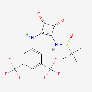 Chemical structure of (R)-N-(2-((3,5-bis(Trifluoromethyl)phenyl)amino)-3,4-dioxocyclobut-1-en-1-yl)-2-methylpropane-2-sulfinamide