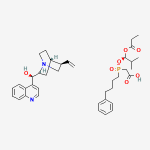 Chemical structure of (R)-Quinolin-4-yl((1S,2S,4S,5R)-5-vinylquinuclidin-2-yl)methanol 2-(((R)-2-methyl-1-(propionyloxy)propoxy)(4-phenylbutyl)phosphoryl)acetic acid(1:1)