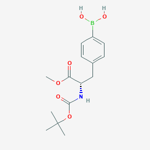 Chemical structure of (S)-(4-(2-((tert-Butoxycarbonyl)amino)-3-methoxy-3-oxopropyl)phenyl)boronic acid