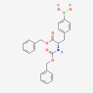 Chemical structure of (S)-(4-(3-(Benzyloxy)-2-(((benzyloxy)carbonyl)amino)-3-oxopropyl)phenyl)boronic acid