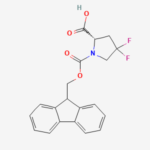 Chemical structure of (S)-1-(((9H-Fluoren-9-yl)methoxy)carbonyl)-4,4-difluoropyrrolidine-2-carboxylic acid