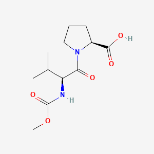 Chemical structure of (S)-1-((S)-2-((Methoxycarbonyl)amino)-3-methylbutanoyl)pyrrolidine-2-carboxylic acid