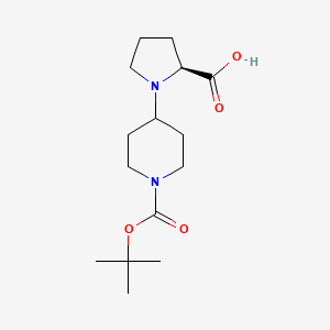Chemical structure of (S)-1-(1-(tert-Butoxycarbonyl)piperidin-4-yl)pyrrolidine-2-carboxylic acid