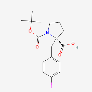 Chemical structure of (S)-1-(tert-Butoxycarbonyl)-2-(4-iodobenzyl)pyrrolidine-2-carboxylic acid
