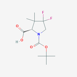 Chemical structure of (S)-1-(tert-Butoxycarbonyl)-4,4-difluoro-3,3-dimethylpyrrolidine-2-carboxylic acid