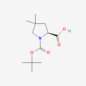Chemical structure of (S)-1-(tert-butoxycarbonyl)-4,4-dimethylpyrrolidine-2-carboxylic acid