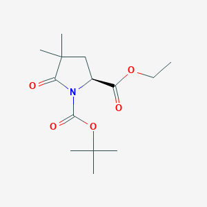 Chemical structure of (S)-1-tert-Butyl 2-ethyl 4,4-dimethyl-5-oxopyrrolidine-1,2-dicarboxylate