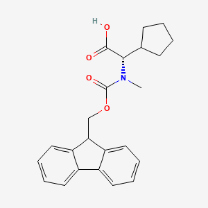 Chemical structure of (S)-2-((((9H-Fluoren-9-yl)methoxy)carbonyl)(methyl)amino)-2-cyclopentylacetic acid