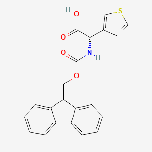 Chemical structure of (S)-2-((((9H-Fluoren-9-yl)methoxy)carbonyl)amino)-2-(thiophen-3-yl)acetic acid