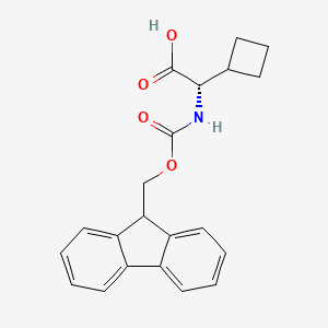 Chemical structure of (S)-2-((((9H-Fluoren-9-yl)methoxy)carbonyl)amino)-2-cyclobutylacetic acid