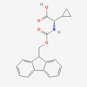 Chemical structure of (S)-2-((((9H-Fluoren-9-yl)methoxy)carbonyl)amino)-2-cyclopropylacetic acid