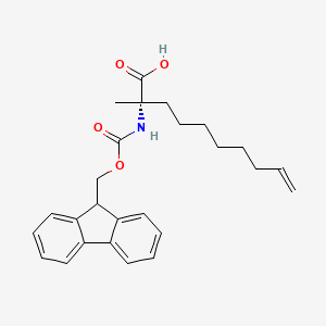 Chemical structure of (S)-2-((((9H-Fluoren-9-yl)methoxy)carbonyl)amino)-2-methyldec-9-enoic acid