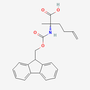 Chemical structure of (S)-2-((((9H-Fluoren-9-yl)methoxy)carbonyl)amino)-2-methylhex-5-enoic acid