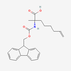 Chemical structure of (S)-2-((((9H-Fluoren-9-yl)methoxy)carbonyl)amino)-2-methyloct-7-enoic acid