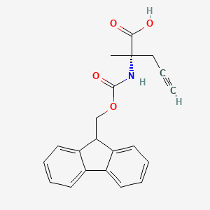 Chemical structure of (S)-2-((((9H-Fluoren-9-yl)methoxy)carbonyl)amino)-2-methylpent-4-ynoic acid