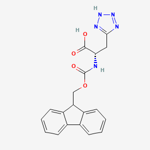 Chemical structure of (S)-2-((((9H-Fluoren-9-yl)methoxy)carbonyl)amino)-3-(1H-tetrazol-5-yl)propanoic acid
