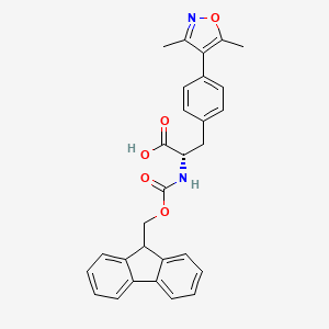 Chemical structure of (S)-2-((((9H-Fluoren-9-yl)methoxy)carbonyl)amino)-3-(4-(3,5-dimethylisoxazol-4-yl)phenyl)propanoic acid
