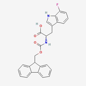 Chemical structure of (S)-2-((((9H-Fluoren-9-yl)methoxy)carbonyl)amino)-3-(7-fluoro-1H-indol-3-yl)propanoic acid