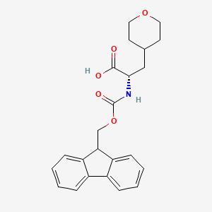 Chemical structure of (S)-2-((((9H-Fluoren-9-yl)methoxy)carbonyl)amino)-3-(tetrahydro-2H-pyran-4-yl)propanoic acid