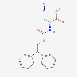 Chemical structure of (S)-2-((((9H-Fluoren-9-yl)methoxy)carbonyl)amino)-3-cyanopropanoic acid