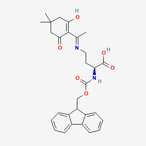 Chemical structure of (S)-2-((((9H-Fluoren-9-yl)methoxy)carbonyl)amino)-4-((1-(4,4-dimethyl-2,6-dioxocyclohexylidene)ethyl)amino)butanoic acid
