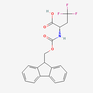 Chemical structure of (S)-2-((((9H-Fluoren-9-yl)methoxy)carbonyl)amino)-4,4,4-trifluorobutanoic acid