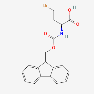 Chemical structure of (S)-2-((((9H-Fluoren-9-yl)methoxy)carbonyl)amino)-4-bromobutanoic acid