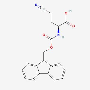 Chemical structure of (S)-2-((((9H-Fluoren-9-yl)methoxy)carbonyl)amino)-4-cyanobutanoic acid