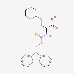 Chemical structure of (S)-2-((((9H-Fluoren-9-yl)methoxy)carbonyl)amino)-4-cyclohexylbutanoic acid