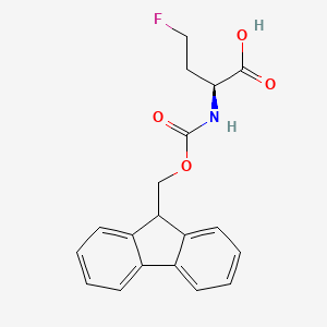 Chemical structure of (S)-2-((((9H-Fluoren-9-yl)methoxy)carbonyl)amino)-4-fluorobutanoic acid
