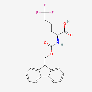 Chemical structure of (S)-2-((((9H-Fluoren-9-yl)methoxy)carbonyl)amino)-6,6,6-trifluorohexanoic acid