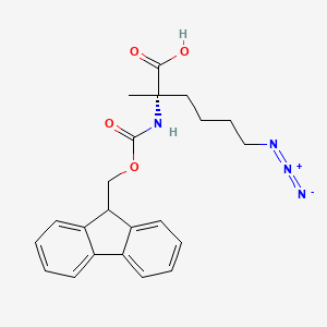 Chemical structure of (S)-2-((((9H-Fluoren-9-yl)methoxy)carbonyl)amino)-6-azido-2-methylhexanoic acid