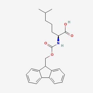 Chemical structure of (S)-2-((((9H-Fluoren-9-yl)methoxy)carbonyl)amino)-6-methylheptanoic acid