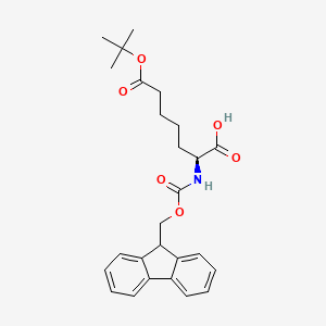 Chemical structure of (S)-2-((((9H-Fluoren-9-yl)methoxy)carbonyl)amino)-7-(tert-butoxy)-7-oxoheptanoic acid