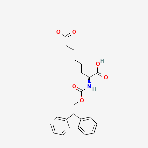 Chemical structure of (S)-2-((((9H-Fluoren-9-yl)methoxy)carbonyl)amino)-8-(tert-butoxy)-8-oxooctanoic acid