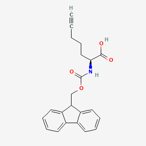 Chemical structure of (S)-2-((((9H-Fluoren-9-yl)methoxy)carbonyl)amino)hept-6-ynoic acid