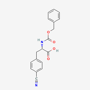 Chemical structure of (S)-2-(((Benzyloxy)carbonyl)amino)-3-(4-cyanophenyl)propanoic acid