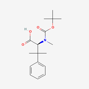 Chemical structure of (S)-2-((tert-butoxycarbonyl)(methyl)amino)-3-methyl-3-phenylbutanoic acid