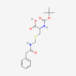 Chemical structure of (S)-2-((tert-Butoxycarbonyl)amino)-3-(((2-phenylacetamido)methyl)thio)propanoic acid
