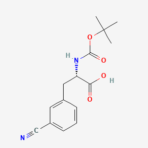 Chemical structure of (S)-2-((tert-Butoxycarbonyl)amino)-3-(3-cyanophenyl)propanoic acid