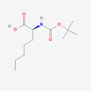Chemical structure of (S)-2-((tert-Butoxycarbonyl)amino)heptanoic acid