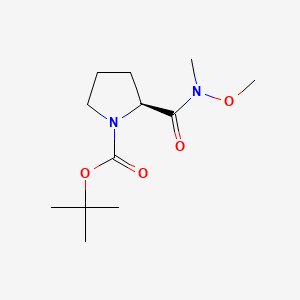 Chemical structure of (S)-2-(N-Methoxy-N-methylcarbamoyl)pyrrolidine-1-carboxylic acid tert-butyl ester