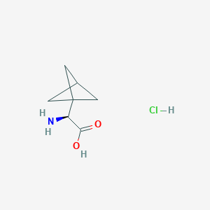 Chemical structure of (S)-2-Amino-2-(bicyclo[1.1.1]pentan-1-yl)acetic acid hydrochloride