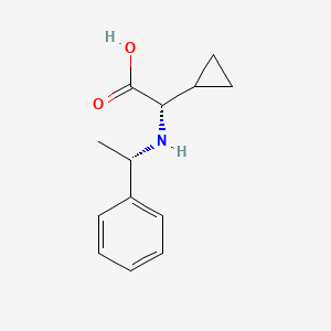 Chemical structure of (S)-2-Cyclopropyl-2-(((S)-1-phenylethyl)amino)acetic acid