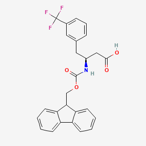 Chemical structure of (S)-3-((((9H-Fluoren-9-yl)methoxy)carbonyl)amino)-4-(3-(trifluoromethyl)phenyl)butanoic acid