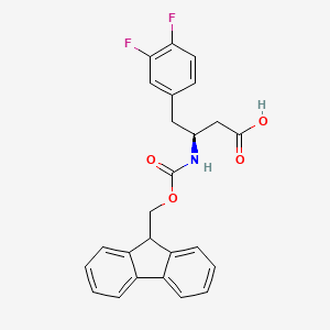 Chemical structure of (S)-3-((((9H-Fluoren-9-yl)methoxy)carbonyl)amino)-4-(3,4-difluorophenyl)butanoic acid