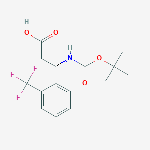 Chemical structure of (S)-3-((tert-Butoxycarbonyl)amino)-3-(2-(trifluoromethyl)phenyl)propanoic acid