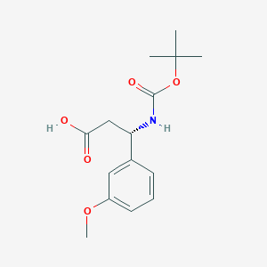 Chemical structure of (S)-3-((tert-Butoxycarbonyl)amino)-3-(3-methoxyphenyl)propanoic acid