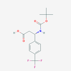 Chemical structure of (S)-3-((tert-Butoxycarbonyl)amino)-3-(4-(trifluoromethyl)phenyl)propanoic acid