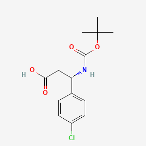 Chemical structure of (S)-3-((tert-Butoxycarbonyl)amino)-3-(4-chlorophenyl)propanoic acid